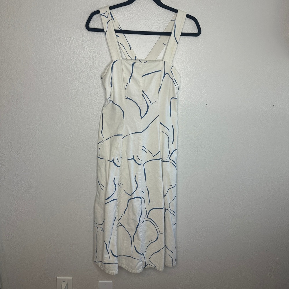 Corey Lynn Calter Printed Square-Neck Dress Cotton Linen Midi Size Small - Picture 3 of 8